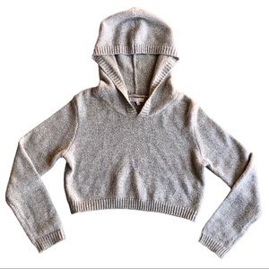 Emory Park sweater with hood. Light gray with black thread details.